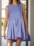 Pleated Round Neck Sleeveless Mini Dress - Trendsi - Flyclothing LLC