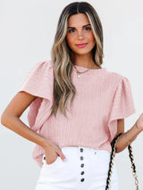 Round Neck Ruffle Sleeve Top - Trendsi - Flyclothing LLC