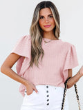 Round Neck Ruffle Sleeve Top - Trendsi