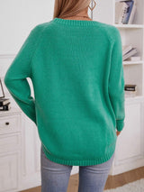 Decorative Button Round Neck Raglan Sleeve Sweater - Trendsi - Flyclothing LLC