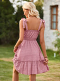 Square Neck Tie Shoulder Mini Dress - Trendsi - Flyclothing LLC
