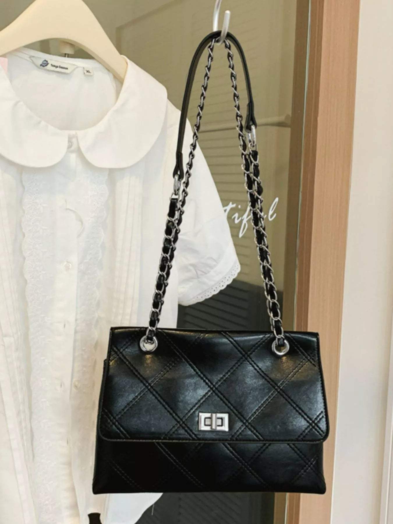 Quilted Chain Shoulder Bag - Trendsi - Flyclothing LLC