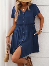 Button Front Flutter Sleeve Dress - Trendsi - Flyclothing LLC