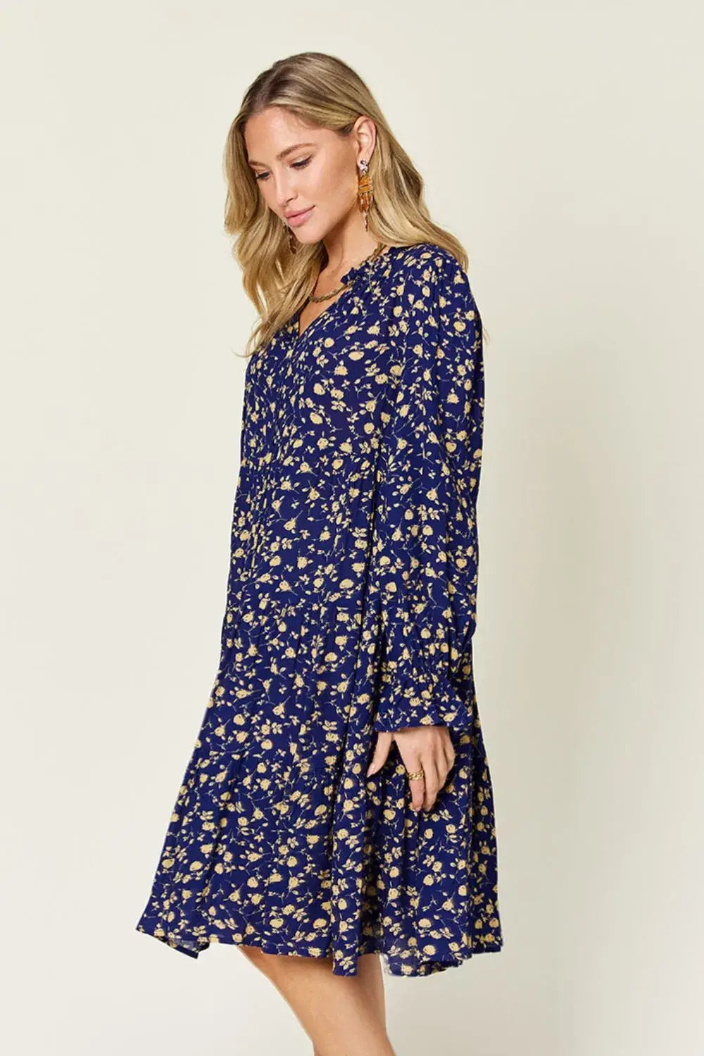 Double Take Full Size Printed Ruffle Hem Long Sleeve Tiered Dress - Trendsi - Flyclothing LLC