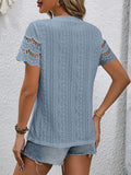 Full Size Eyelet Round Neck Short Sleeve Top - Trendsi