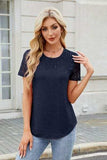 Smocked Round Neck Short Sleeve T-Shirt - Trendsi - Flyclothing LLC