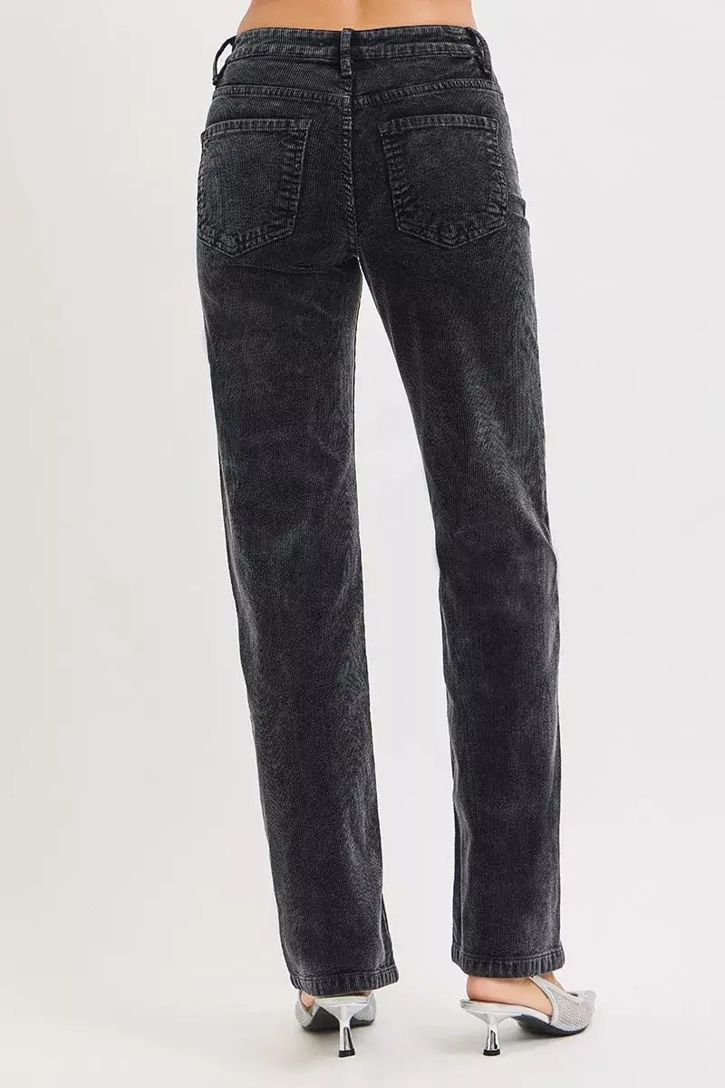 RISEN Tummy Control Mid Rise Straight Leg Corduroy Pants - Trendsi - Flyclothing LLC