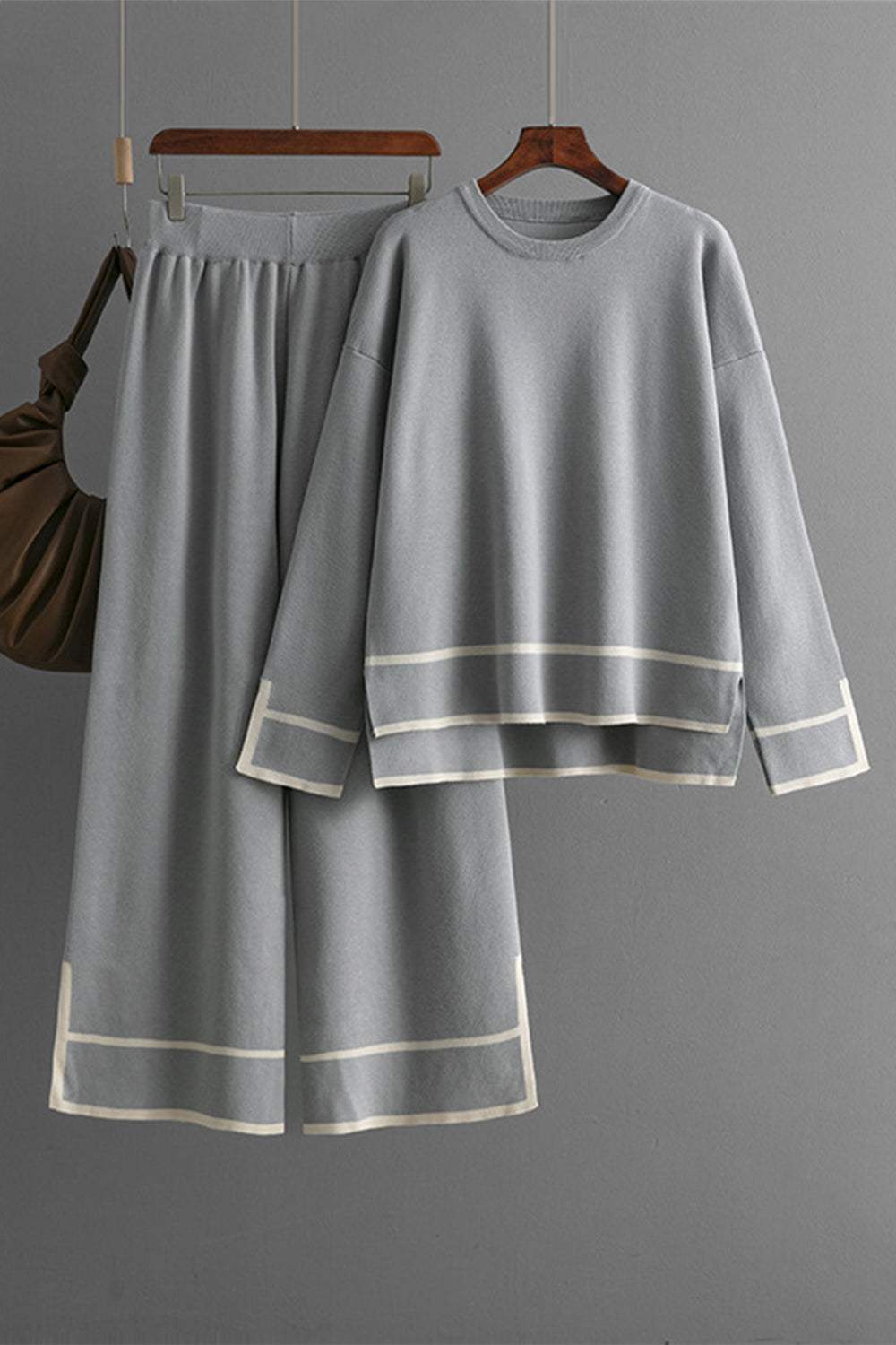 High-Low Round Neck Top and Pants Sweater Set - Trendsi - Flyclothing LLC