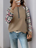 Perfee Plaid Half Zip Long Sleeve Texture Sweatshirt - Trendsi