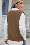Button Down V-Neck Sweater Vest - Trendsi