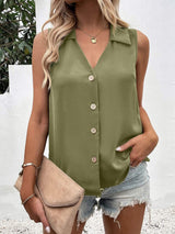 Full Size Johnny Collar Button Up Tank - Trendsi - Flyclothing LLC