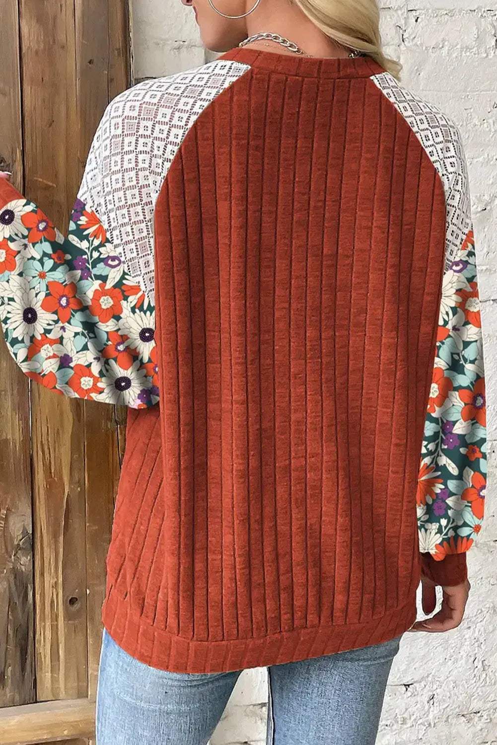 Printed Round Neck Long Sleeve Top - Trendsi - Flyclothing LLC