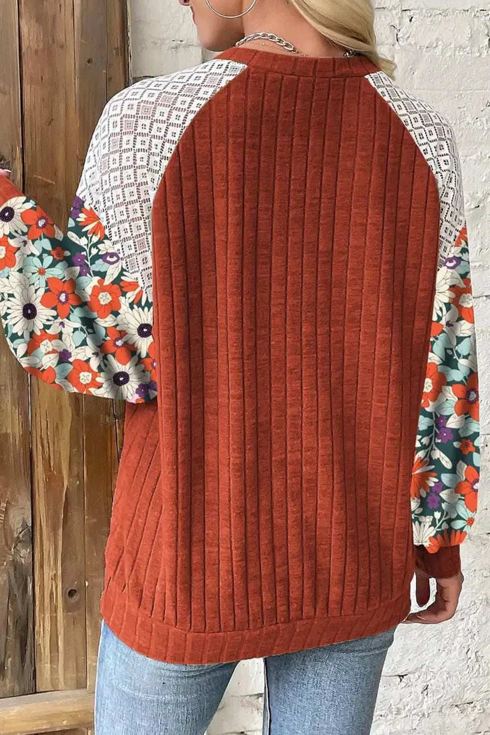 Printed Round Neck Long Sleeve Top - Trendsi - Flyclothing LLC