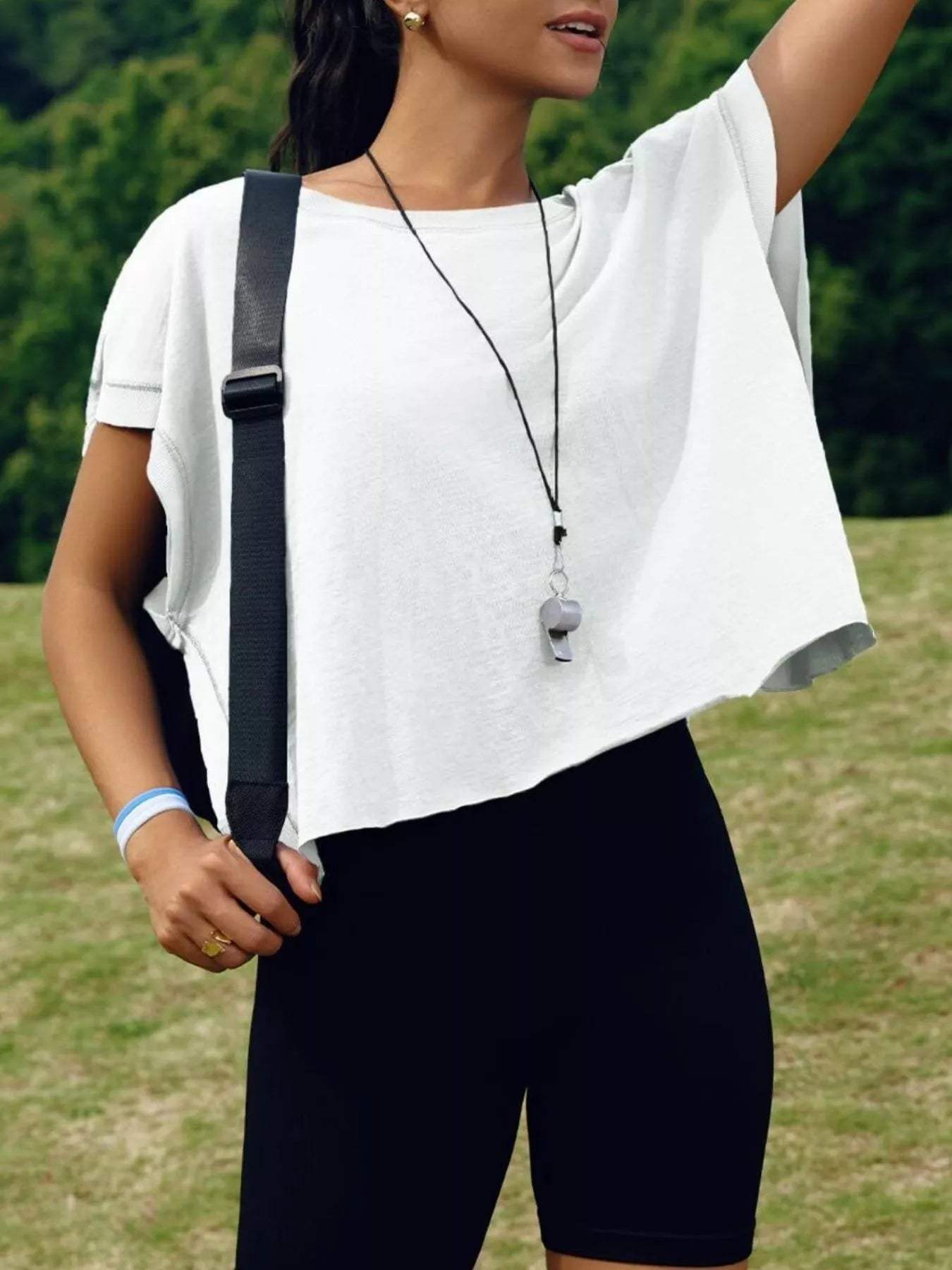 Cutout Back Short Sleeve T-Shirt - Trendsi - Flyclothing LLC