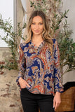 Sew In Love Full Size Wrinkle Free Paisley Print Long Sleeve Top - Trendsi