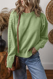 Eyelet Round Neck Long Sleeve Sweatshirt - Trendsi - Flyclothing LLC