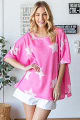 HOPELY Star Pattern Oversized Waffle T-Shirt - Trendsi