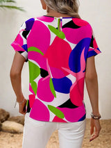 Contrast Round Neck Short Sleeve Blouse - Trendsi - Flyclothing LLC