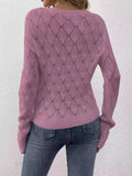 Openwork V-Neck Long Sleeve Sweater - Trendsi - Flyclothing LLC