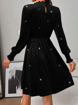 Glitter Mock Neck Long Sleeve Mini Dress - Trendsi - Flyclothing LLC