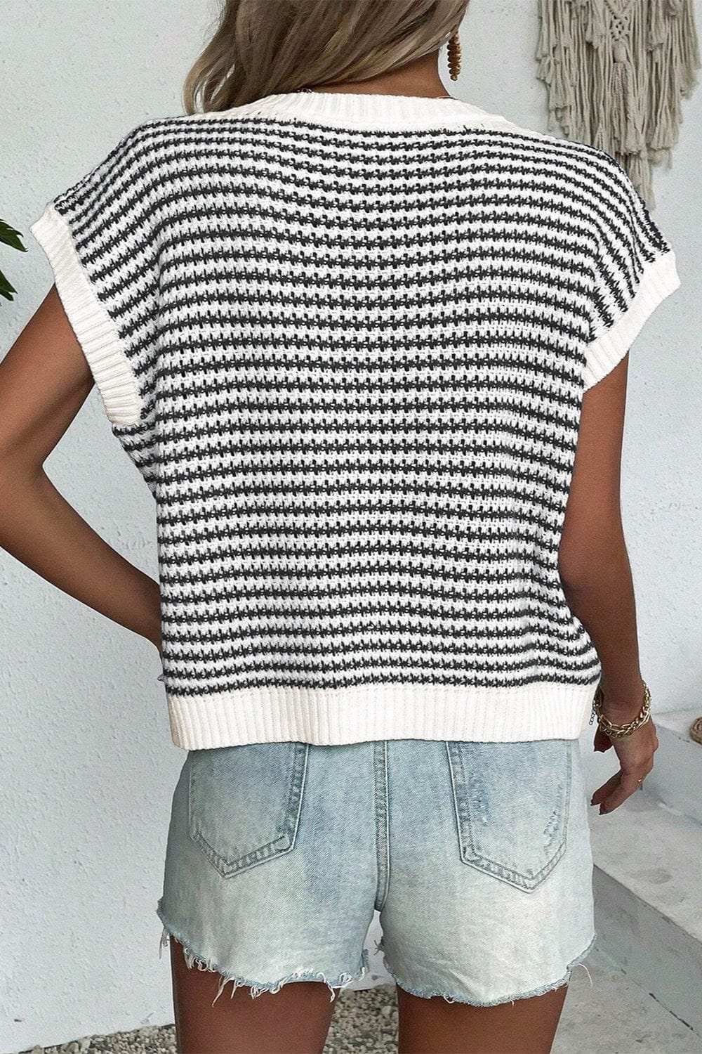 Striped Round Neck Sweater Vest - Trendsi - Flyclothing LLC