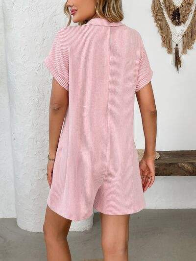 Button Detail Collared Neck Short Sleeve Romper - Trendsi - Flyclothing LLC