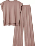 Casual Solid Color Cap Sleeve Top and Pants Knit Set - Trendsi - Flyclothing LLC