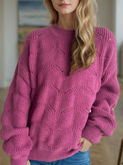 Openwork Round Neck Dropped Shoulder Sweater - Trendsi
