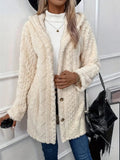 Fuzzy Button Down Hooded Coat - Trendsi