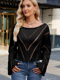 Openwork Boat Neck Long Sleeve Sweater - Trendsi - Flyclothing LLC