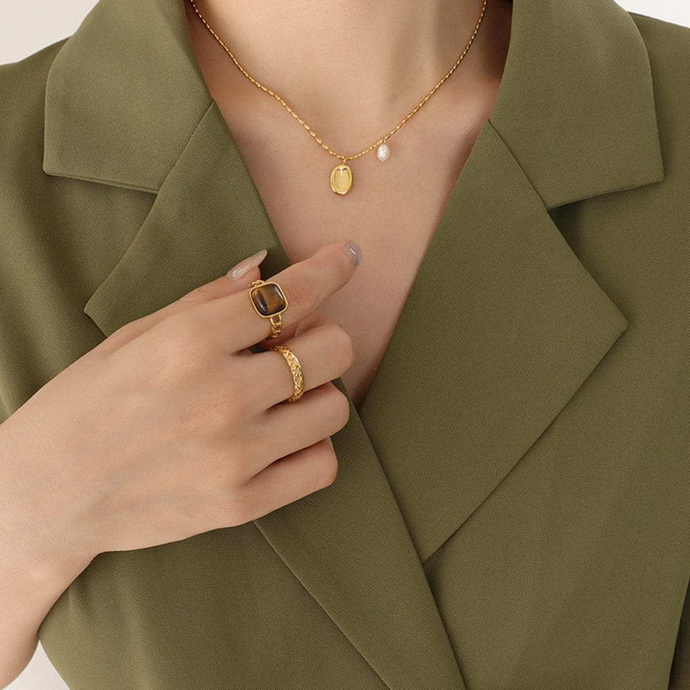 Titanium Steel Freshwater Pearl Pendant Necklace - Trendsi - Flyclothing LLC