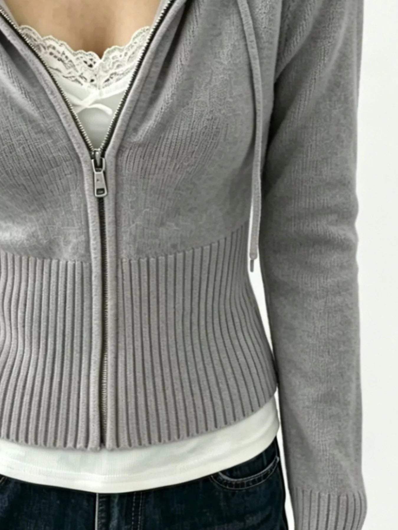 Zip-Up Cropped Hooded Cardigan - Trendsi - Flyclothing LLC