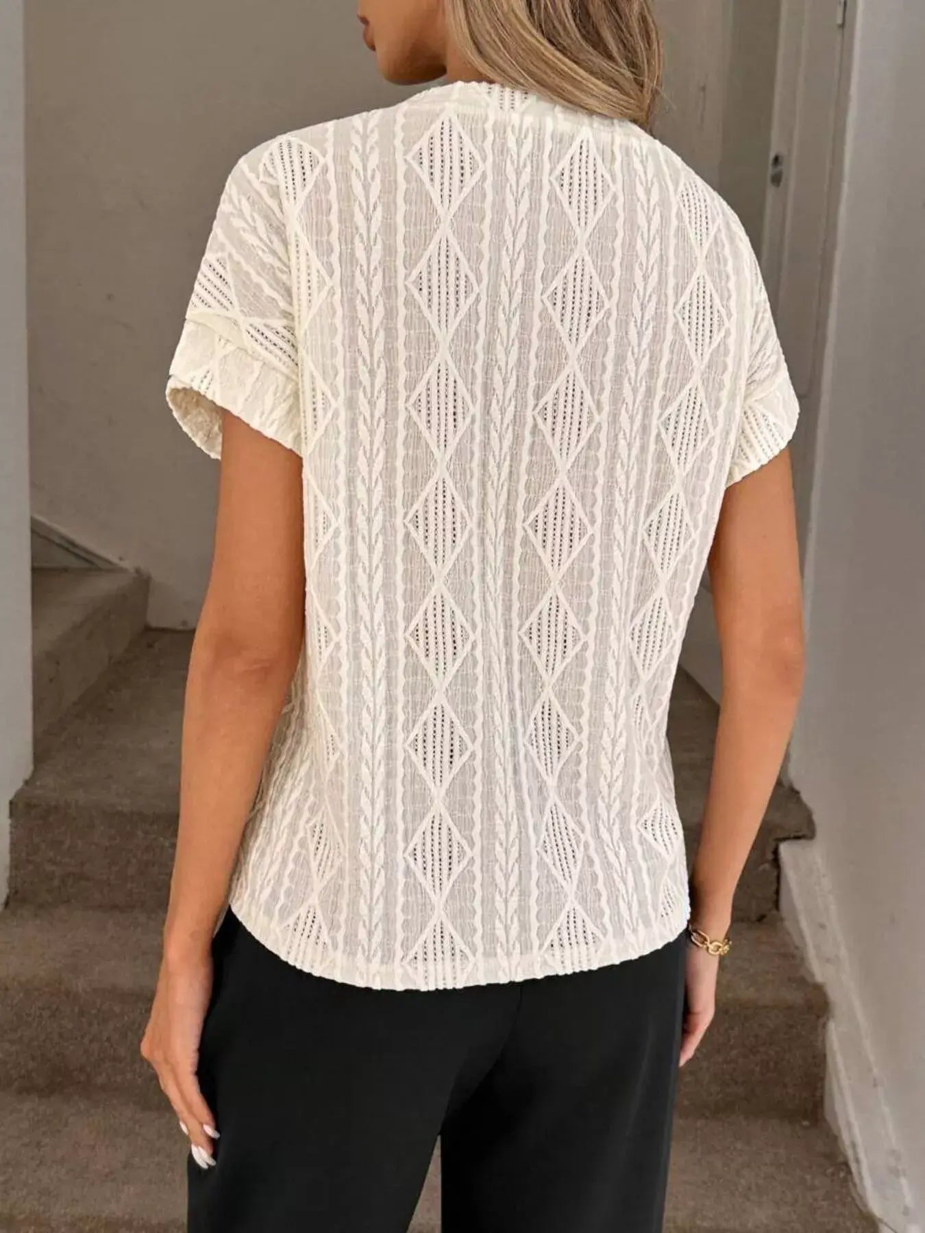 Diamond Pattern Round Neck Top - Trendsi - Flyclothing LLC