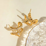 Stainless Steel Zircon Double-Layered Earrings - Trendsi