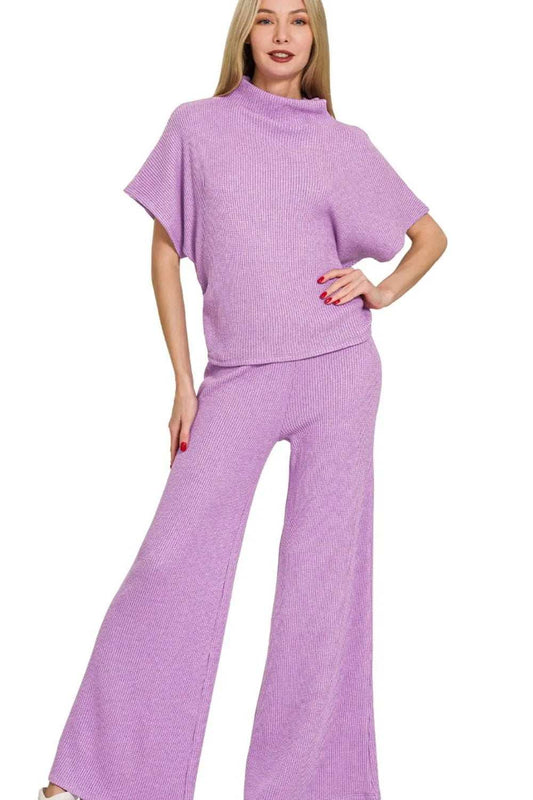 Zenana Sweater Mock Neck Top & Long Pants Set - Trendsi - Flyclothing LLC