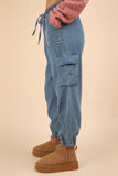 VERY J Washed Drawstring Jogger Cargo Jeans - Trendsi