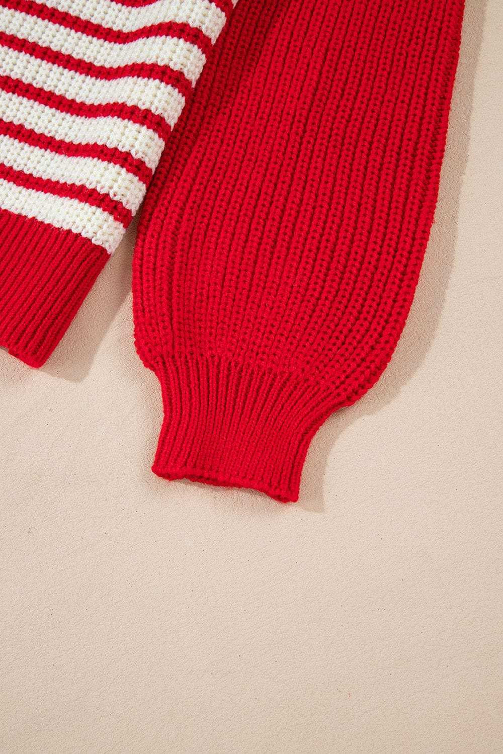 Striped Johnny Collar Long Sleeve Sweater - Trendsi - Flyclothing LLC