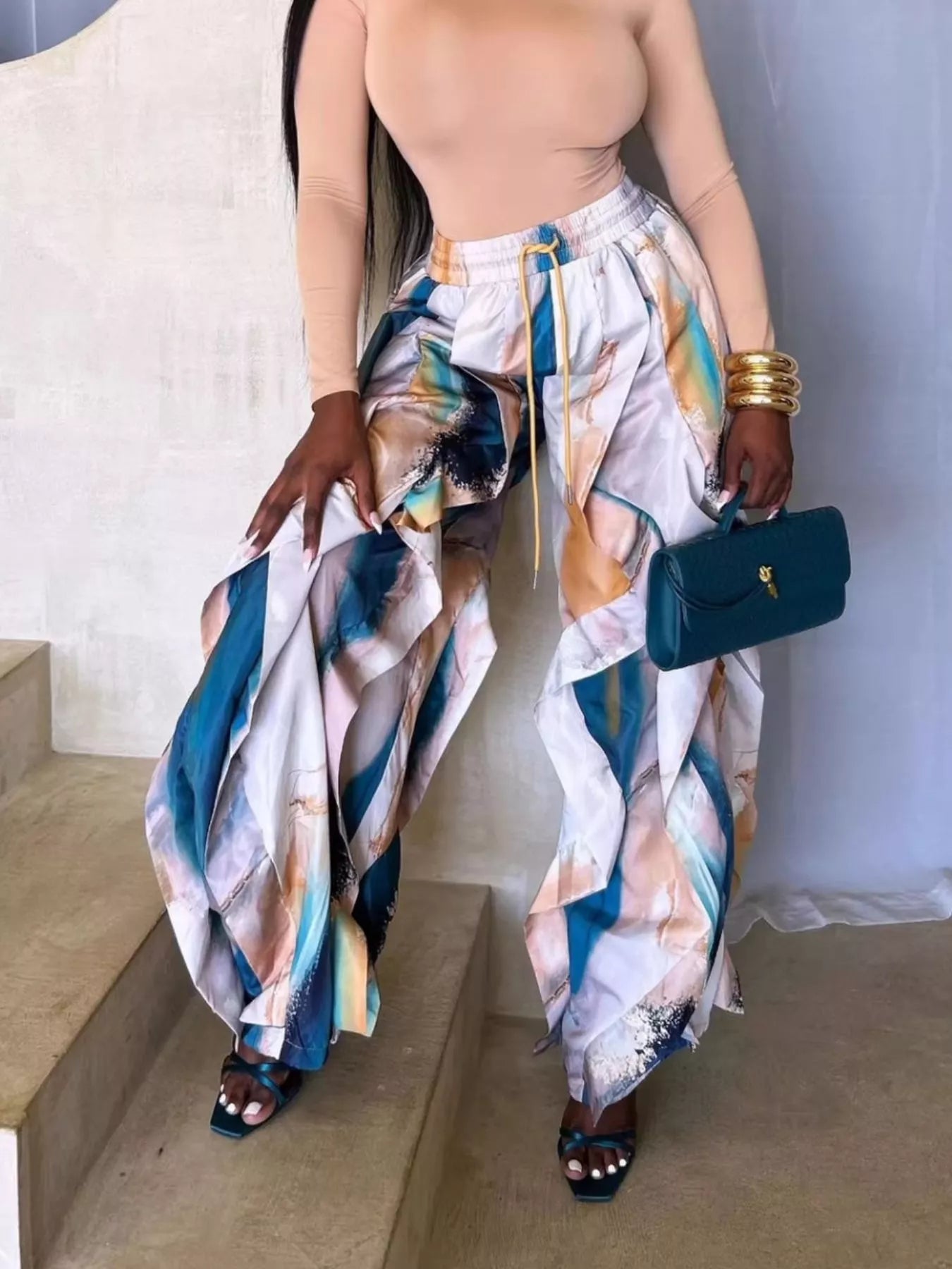 Printed Cargo Pants with Drawstring Waist - Trendsi - Flyclothing LLC