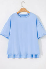 Loose Half Sleeve Hi Low Hem T Shirt - Trendsi - Flyclothing LLC