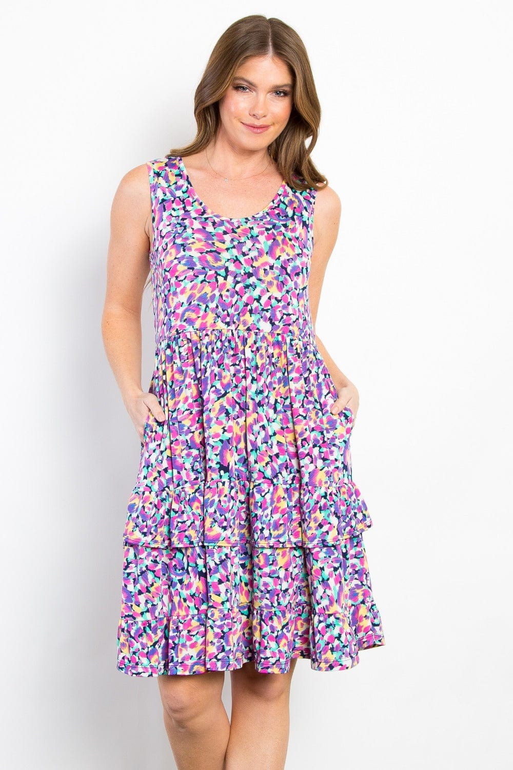 Be Stage Full Size Print Wrinkle Free Ruffled Dress - Trendsi