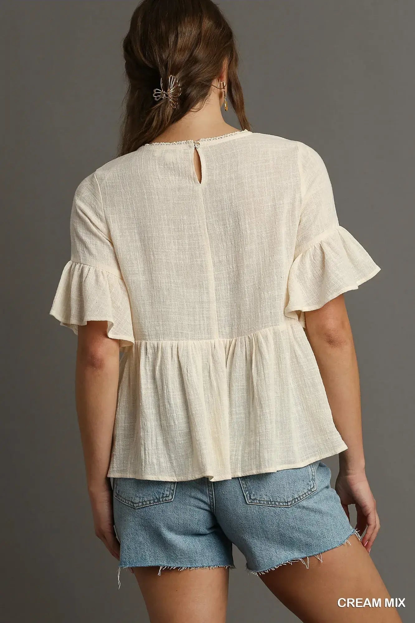 Umgee Floral Lace Trimmed Detail Half Sleeve Babydoll Top - Trendsi - Flyclothing LLC