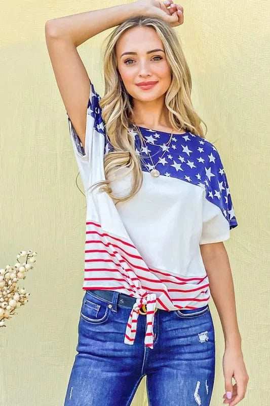 And The Why American Flag Print Tie Knot Front Casual Top - Trendsi - Flyclothing LLC