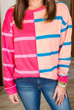 Plus Size Color Block Round Neck Long Sleeve Top - Trendsi - Flyclothing LLC