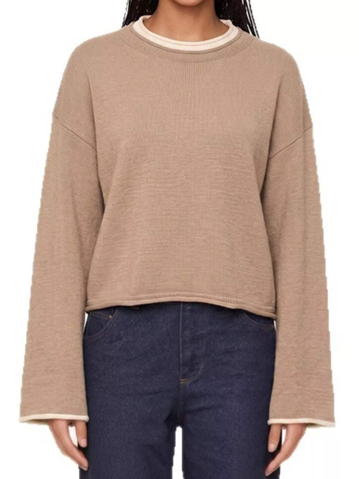 Crew Neck Dropped Shoulder Sweater - Trendsi - Flyclothing LLC