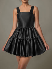 Ruched Square Neck Wide Strap Mini Dress - Trendsi