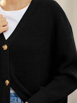 Button Down V-Neck Long Sleeve Cardigan - Trendsi - Flyclothing LLC