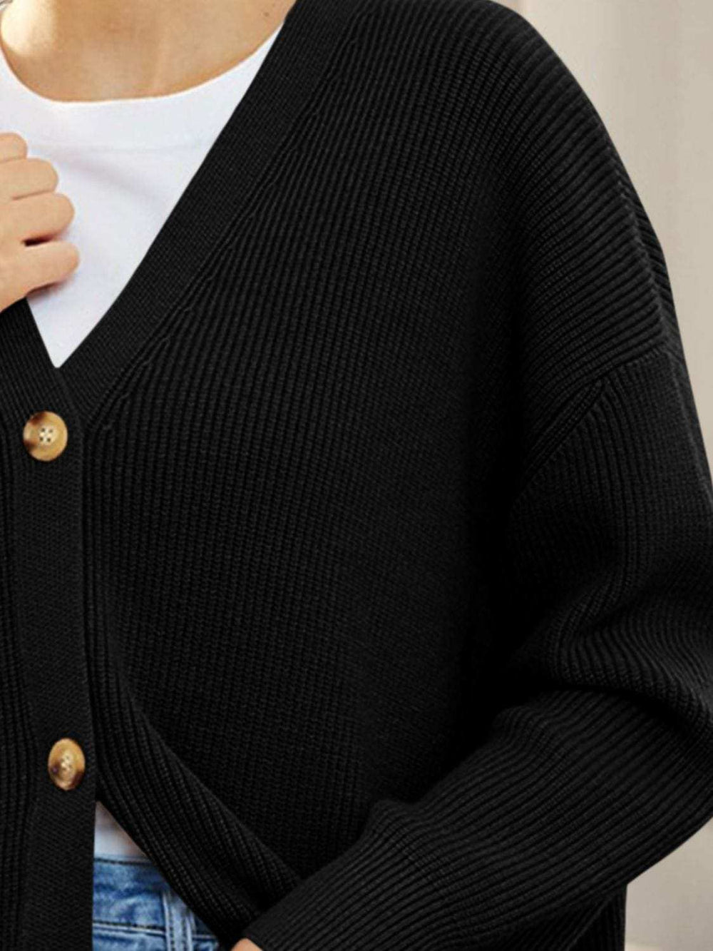 Button Down V-Neck Long Sleeve Cardigan - Trendsi - Flyclothing LLC