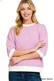 Zenana Striped Contrast Trim Banded Bottom Top - Trendsi - Flyclothing LLC