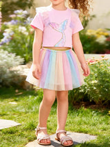 Children's Mermaid Tail Tee & Rainbow Tulle Skirt Set - Trendsi - Flyclothing LLC