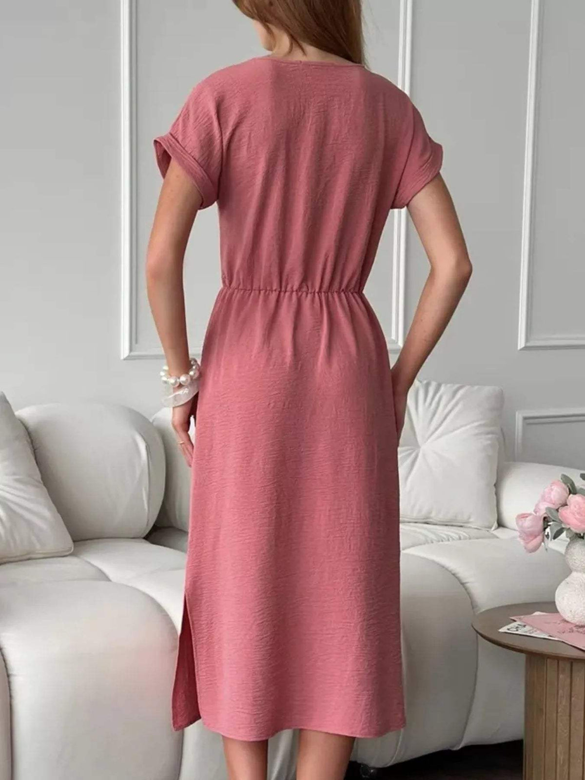 Casual Drawstring Waist Midi Dress - Trendsi - Flyclothing LLC